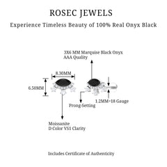 Genuine Black Onyx Gothic Cartilage Earring with Moissanite