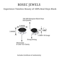 Marquise Black Onyx Helix Earring with Moissanite