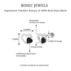 Heart Shape Black Onyx and Moissanite Cartilage Earring