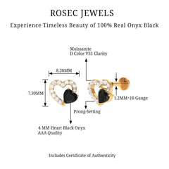 Heart Shape Black Onyx and Moissanite Cartilage Earring