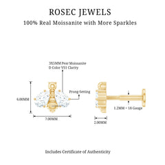 Pear Cut Moissanite Bee Earring for Cartilage Piercing