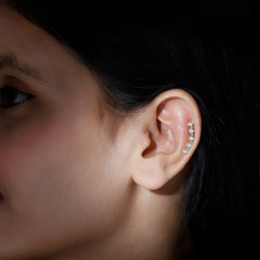 Round Moissanite Curved Climber Earring in Bezel Setting