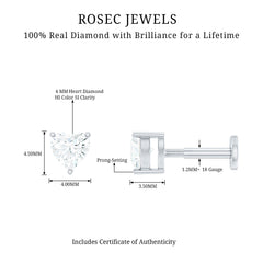 Solitaire Diamond Heart Earring with Flat Back