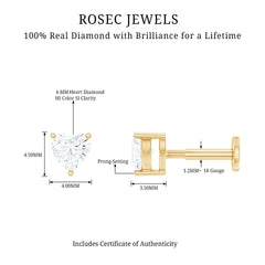 Solitaire Diamond Heart Earring with Flat Back