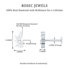 Marquise Diamond Leaf Cluster Earring for Cartilage Piercing