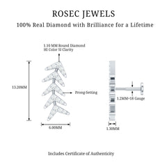 Minimalist Diamond Leaf Crawler Earring for Helix Piercing