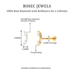 Pear Shape Diamond Curved Helix Earring