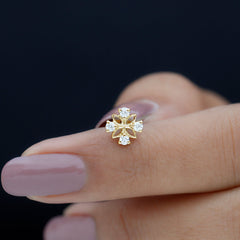 Nature Inspired Certified Diamond Flower Earring for Helix Piercing