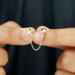 Pear Shape Diamond Chain Double Piercing Earring