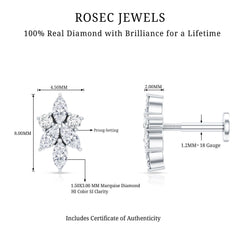 Marquise Diamond Cluster Flower Earring with Flat Back
