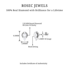Bezel Set Diamond Minimalist Earring for Tragus Piercing