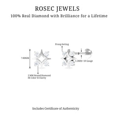 Round Cut Diamond Star Earring for Helix Piercing