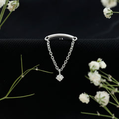 Single Diamond Hidden Helix Earring with Chain
