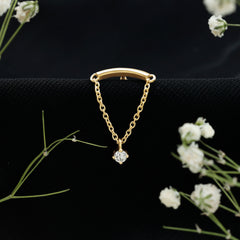 Single Diamond Hidden Helix Earring with Chain