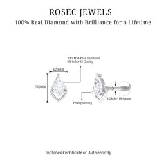 Pear Shape Diamond Solitaire Earring for Helix Piercing