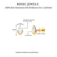 Pear Shape Diamond Solitaire Earring for Helix Piercing