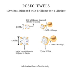 Brilliant Cut Diamond Solitaire Earring Set for Helix Piercing