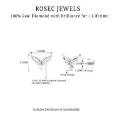 Marquise Diamond Leaf Earring for Cartilage Piercing