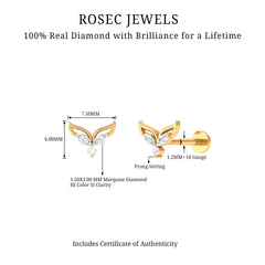 Marquise Diamond Leaf Earring for Cartilage Piercing