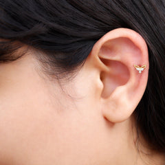 Marquise Diamond Leaf Earring for Cartilage Piercing