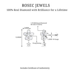 Certified Diamond Flower Helix Drop Earring