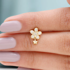 Certified Diamond Flower Helix Drop Earring