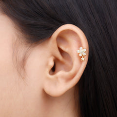 Certified Diamond Flower Helix Drop Earring