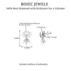 Marquise Diamond Lotus Flower Drop Earring