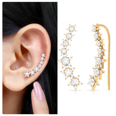Certified Diamond Star Ear Cuff Earring for Helix Piercing
