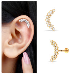 Bezel Set Diamond Ear Crawler Earring with Flat Back