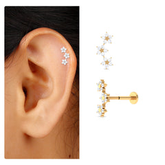 Elegant Diamond Flower Crawler Earring for Helix Piercing