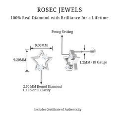 Certified Diamond Star Earring for Upper Lobe Piercing