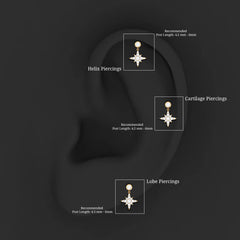 Moissanite Starburst Drop Earring for Cartilage Piercing