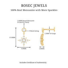Moissanite Starburst Drop Earring for Cartilage Piercing