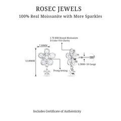 Moissanite Flower Drop Earring for Helix Piercing