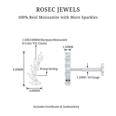 Marquise Moissanite Curved Helix Ear Crawler Earring