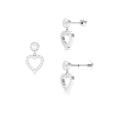 Minimal Moissanite Heart Dangle Earring for Helix Piercing
