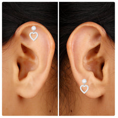 Minimal Moissanite Heart Dangle Earring for Helix Piercing