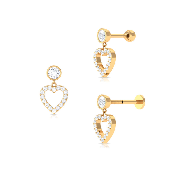 Minimal Moissanite Heart Dangle Earring for Helix Piercing