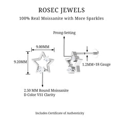 Unique Moissanite Gold Star Upper Lobe Earring