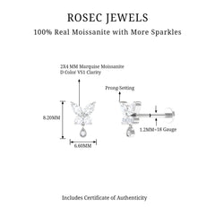 Marquise Moissanite Butterfly Dangle Earring