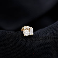 Baguette and Round Moissanite Cluster Tragus Earring