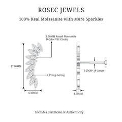 Certified Moissanite Feather Climber Cartilage Earring