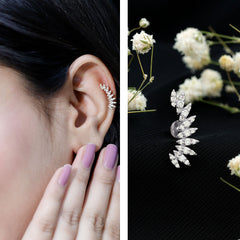 Certified Moissanite Feather Climber Cartilage Earring