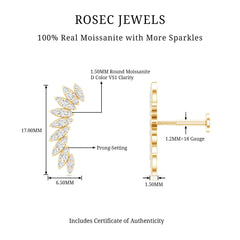 Certified Moissanite Feather Climber Cartilage Earring