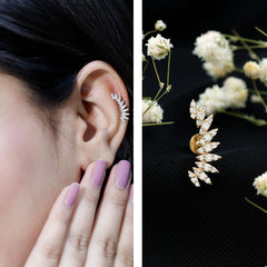 Certified Moissanite Feather Climber Cartilage Earring