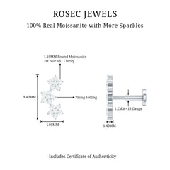 Certified Moissanite Three Flower Stud Earring for Helix Piercing