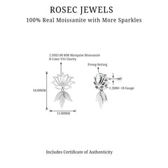 Marquise Moissanite Lotus Drop Earring for Cartilage Piercing