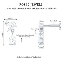 Natural Diamond Teardrop Cartilage Earring With Certificate