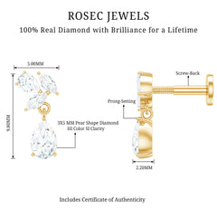 Natural Diamond Teardrop Cartilage Earring With Certificate